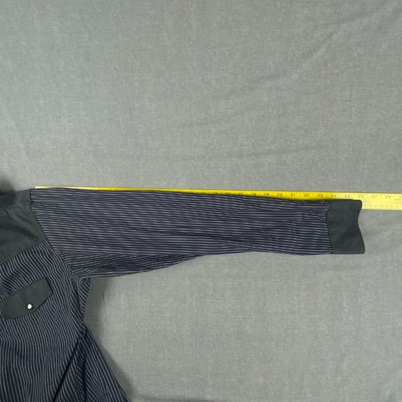 ZARA MAN Shirt Mens Large Pearl Snap Slim Fit Black White Stripes Long‎ Sleeve - Picture 6 of 6